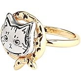 Cute Cat Ring for Women Adjustable Stacking Statement Lovely Kitten Animal Trendy Open Band Hypoallergenic Gold-Tone Plated Unique Rings Comfort Fit Finger Promise Engagement Wedding Jewelry for Pet Lover