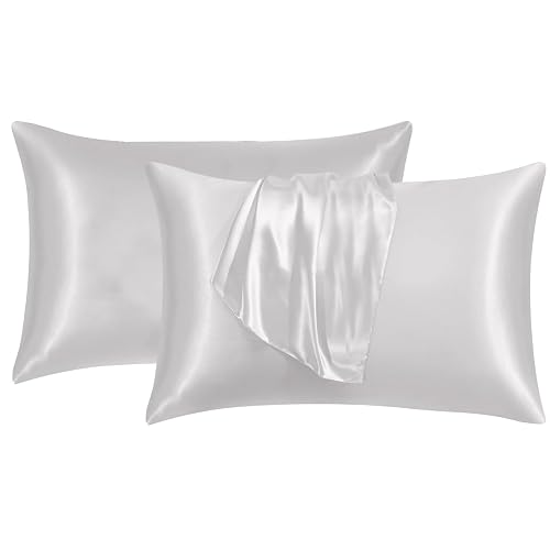 Sunshine Comforts Satin Silk 2 Pack White, Soft, Smooth, and Luxurious Pillow Cases with Envelope Closure, Silk Pillow Cases for hair & skin, for Women's, Standard Size 50x75cm