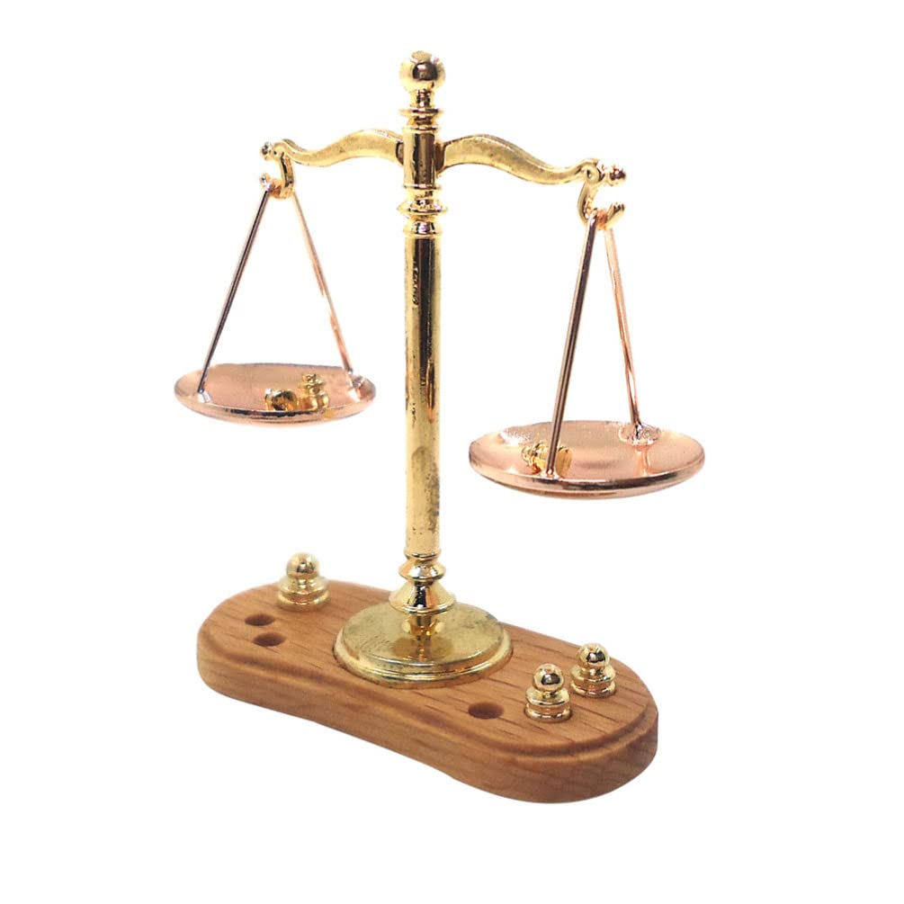 TOYANDONA Miniature Vintage Balance 1:12 Scale Retro Mini Balance Scales Vintage Metal Gadget Mini Justice Scale Toys Dollhouse Home Decor Brown