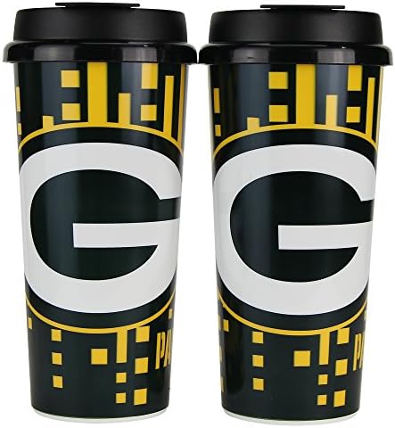 NFL "Digital" Full Color Plastic 16oz Travel Mug 2 Pack (Green Bay Packers)