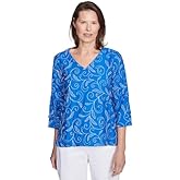 Alfred Dunner Parrot Cay Scroll Embroidery Rayon/Nylon Top (US, Alpha, X-Large, Regular, Petite, Petite, Cobalt)