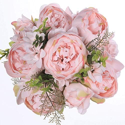 Cherrboll Vintage Artificial Peony Silk Flowers Bouqet for Home Wedding Party Decoration (Spring Peach Pink)