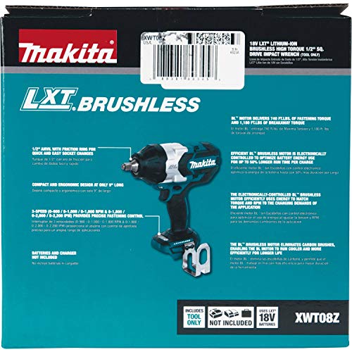 Makita XWT08Z 18V LXT® LithiumIon Brushless Cordless HighTorque 1/2" Sq. Drive Impact Wrench