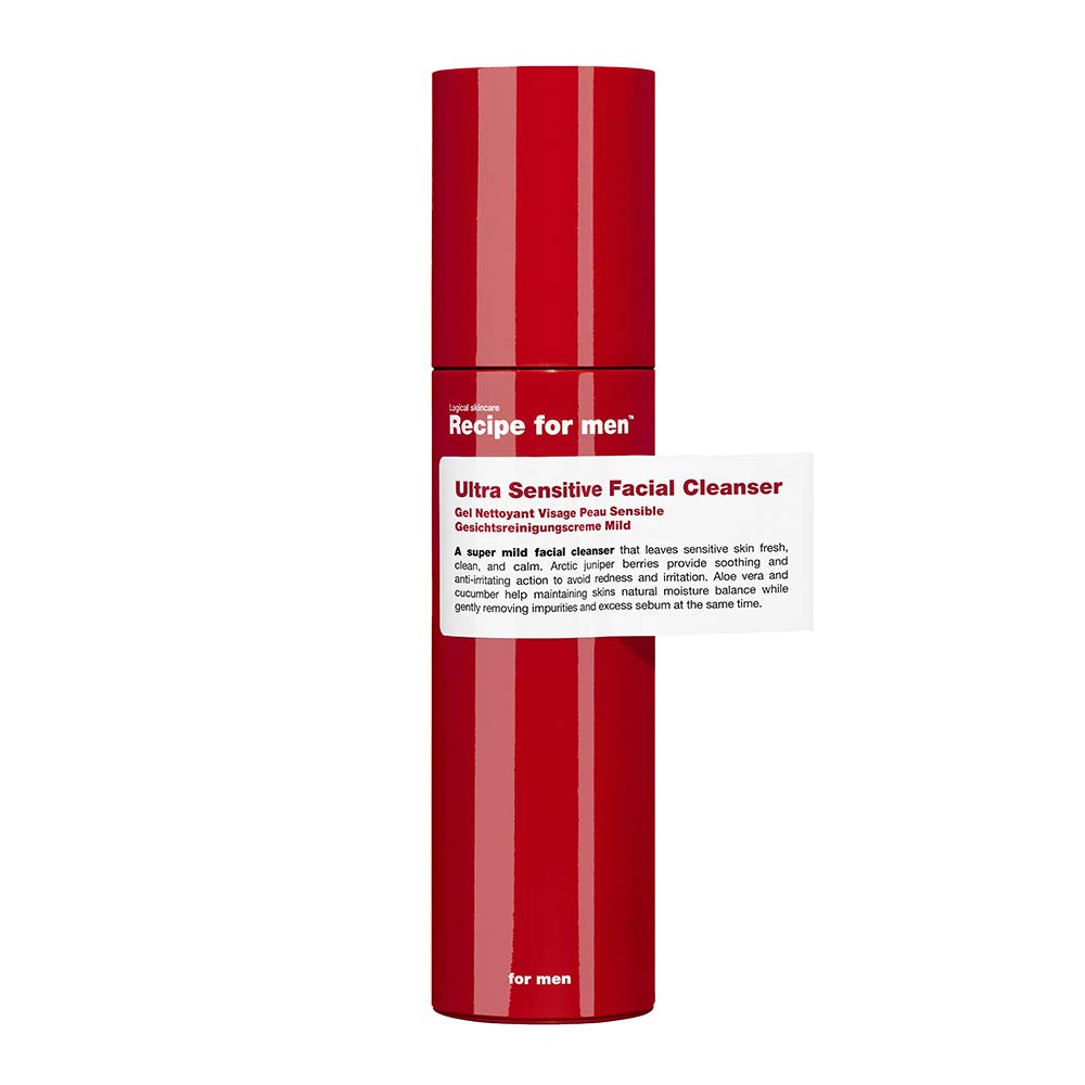 RECIPE FOR MEN Ultra Sensitive Facial Cleanser: Dermatologically Tested, Fragrance-Free Formula, Enriched with Niacinamide, Bisabolol, Almond Oil & Poria Cocos Extract, Soothes Irritated Skin - 100ml