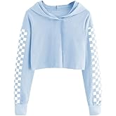 Imily Bela Kids Crop Tops Girls Hoodies Cute Plaid Long Sleeve Fashion Sweatshirts