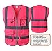 JKSafety 9 Pockets Class 2 High Visibility Zipper Front Safety Vest With Reflective Strips, Meets ANSI/ISEA Standards (Medium, 150-Pink)