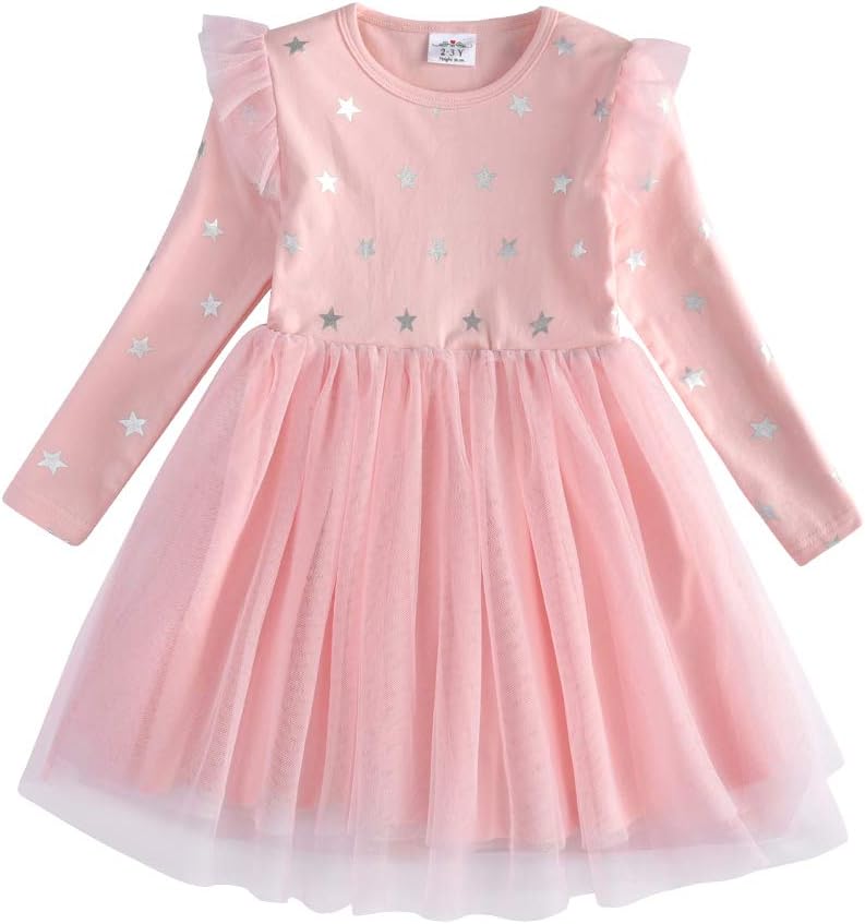 DXTON Little Girls Toddler Winter Long Sleeve Flower Cotton Tutu Dresses for 2-8T