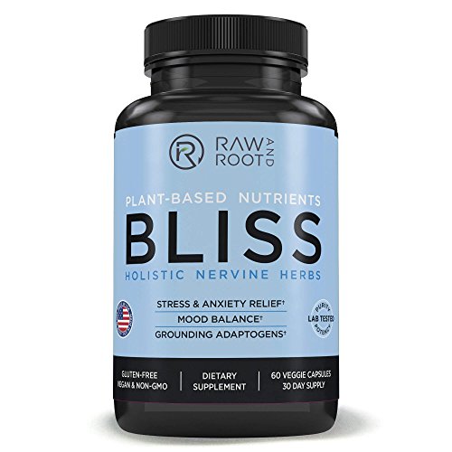 Bliss (Holistic Nervine Herbs) - Adaptogens Ashwagandha, Reishi, St. John's Wort and Other Herbs for Anxiety Relief, Stress Relief, Adrenal Support - Dietary Supplement - 60 Vegetarian Capsules