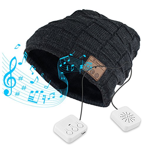 SQDeal Wireless Bluetooth Beanie Hat with Detachable Stereo Speakers/Microphone/Fleece-lined Unisex Music Beanie for Outdoor Sports, Skiing ,Running, Skating, Walking, Christmas Gifts(Dark Gray)