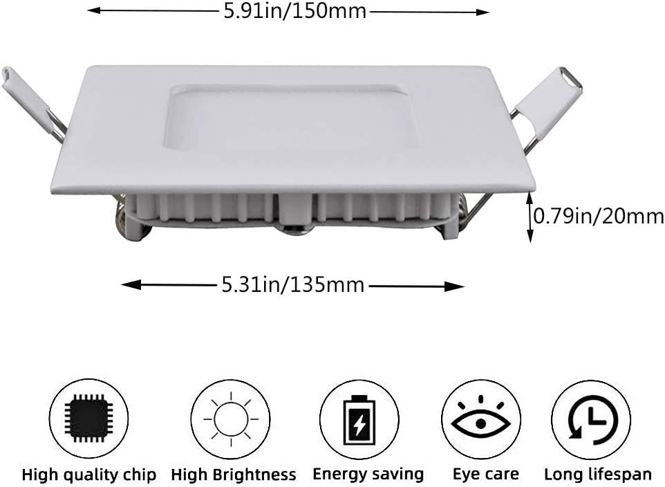 Ultra Thin Recessed Ceiling Light Downlight 6000k Cold White Sararoom 2 Pack 4 7 Inch 6w Led Recessed Lighting With Junction Box Easy Installation And Energy Star 480lm Square Led Panel Light Industrial