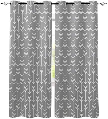 Love Home Day ウィンドウカーテン トリートメント 2パネルセット モダンアロー プライバシー ドレープカーテン 寝室 リビングルーム スライドガラスドア装飾 幾何学模様 シンプルパターン グレー 40 84 2