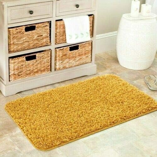 NEW SOFT MUSTARD OCHRE SHAGGY MATS MACHINE WASHABLE NON SLIP BEDROOM