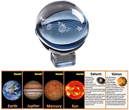 Onnetila 3D Solar System Crystal Ball with 10 Science Cards and Light Base, Physics Gifts Space Glass Universal in a Sphere Science Toys for Boys and Girls