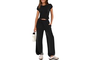 MEROKEETY Women's Summer 2 Piece Sets Cap Sleeve Crop Top Long Pant Lounge Set Casual Outfits Tracksuit