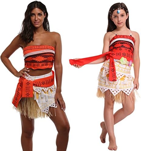 Goodsaleok Girl Women Moana Cosplay Costume Polynesia Princess Dress Outfit for Halloween Party