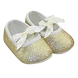 Aivtalk Infant Baby Grils Soft Sole Prewalker Walking Flat Shoes Sparkly Ribbon Anti Slip Mary Jane Moccasins Size 11 Golden