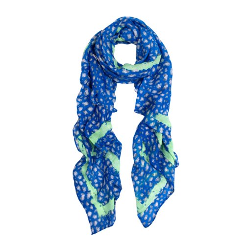 Elegant Spot Leopard Animal Print Scarf with Brushed Border, Blue