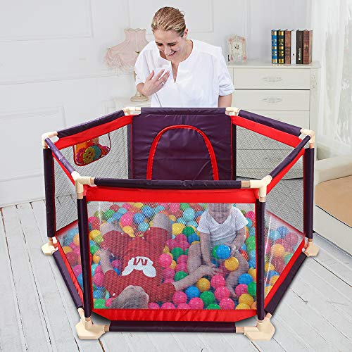 Portable Safety Kids Playpen Lightweight Assembled House 6Panel Mesh Play Yard with Sturdy