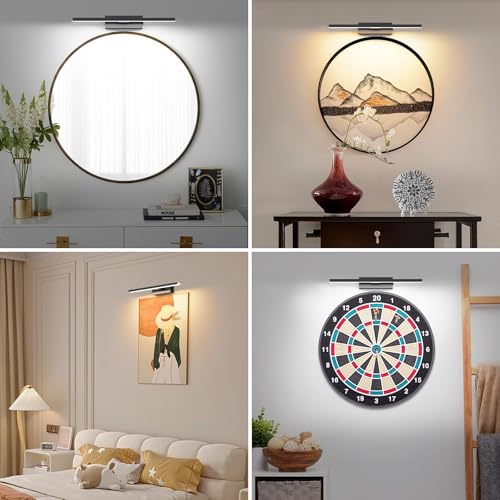 Bacane Picture Light, LED Battery Powered Painting Lamp with Remote Control, Wireless Art Light 3000K/4000K/6500K, 16inch, Portrait Lamp for Art Frames, Decorative Wall Lights (Black)