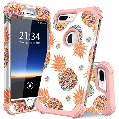 PIXIU iPhone 8 Plus Case, iPhone 7 Plus case Three Layer Heavy Duty Hybrid Sturdy Armor Shockproof Protective Phone Cover Cases for Apple iPhone 8 Plus/7 Plus Pineapple