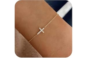 HAYOPI Gold Bracelets for Women,Dainty Gold Cross Bracelet 14K Gold Plated Beaded Bracelets for Women Trendy Bracelet Stack Pearl Bracelet Set Waterproof Chain Bracelet Gold Jewelry for Women Baptism Gifts