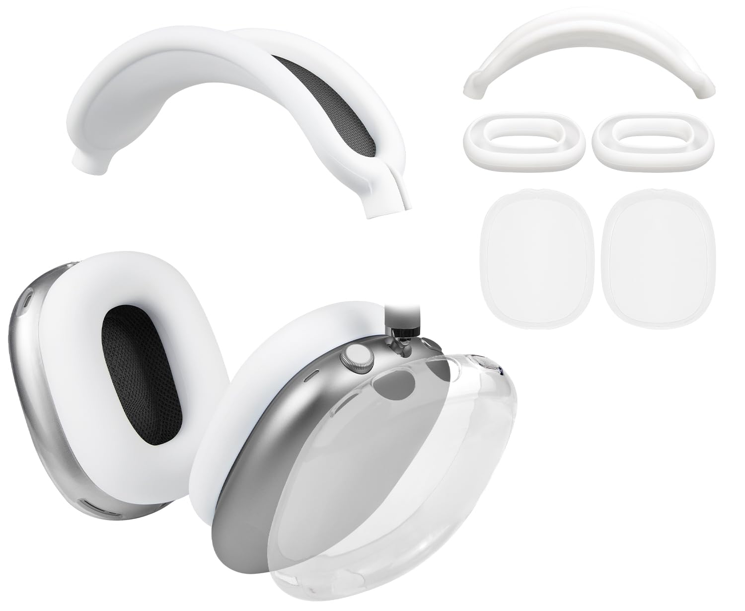 SOULWIT Protective Kit for AirPods Max 2/1 (2026/2024/2020, USB-C/Lightning), Headband Cover + TPU Case Protector + Silicone Ear Pad Covers, Sweatproof, Washable, Anti-Scratch (White) โ image 1