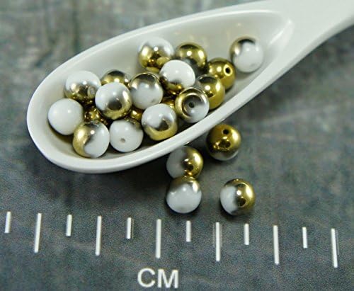 White Gold Half Round Czech Glass Beads Bicolor 6mm 40pcs