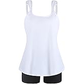 Ocean Blues Women's Tankini Swimsuits Two Piece Bathing Suits Loose Fit Tank Top with Boyshorts