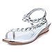 Winzik Flat Sandals Women Girls Summer Fashion Bohemia Bling Rhinestone Beaded Clip Toe Flip Flops Beach Shoes (7.5 B(M)US, Silver)