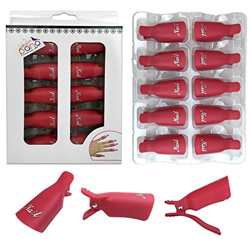 Pana 10 Pcs High Quality Reusable Acrylic Nail Soak Treatment UV Gel Polish Remover Clip Cap Manicure Tool (Red Color)