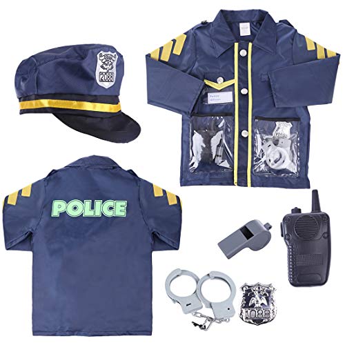 RuiyiF Police Costume for Kids Role Play Costume Set for Toddler Boys Girls with Police Cap, Handcuffs and Accessories, Pretend Play Toys