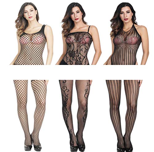 Donna-Collant-sexy-calze-con-cinghe-a-rete-calzamaglia-Nero-3-Pairs