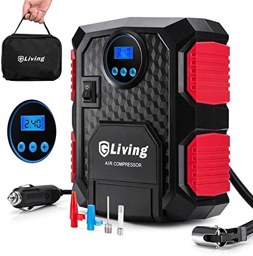 Portable Air Compressor Pump, GLiving Portable Digital Tire Inflator with LED Lighting - Preset Pressure Auto Shut Off