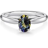 Gem Stone King 10K White Gold Blue Mystic Topaz Solitaire Engagement Ring For Women (0.95 Cttw, Oval 7X5MM, Gemstone Birthstone)