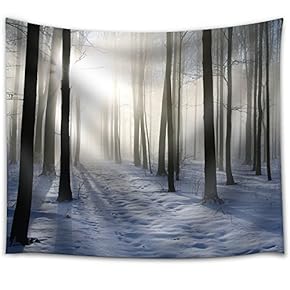 Sun Shining Through a Forest Covered in Snow - Fabric Tapestry, Home Decor - 51x60 inches
