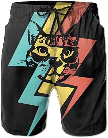 SMSMILE Men Cat Color Bolts Lightning Summer Breathable Quick-Drying Swim Trunks Beach Shorts Board Shorts Large