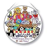 Amia 5192 Circle Suncatcher Hand-Painted on Glass, Welcome Dog Theme, 6-1/2-Inch, Large