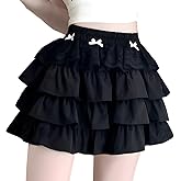 RILGOU Kawaii Lolita Gothic Vintage Casual Style Elastic High Waist Cute Bows Lace Decor Layered Pleated Short Skirt