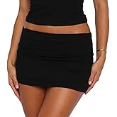 FOMOYUU Womens Fold Over Mini Skirt Elastic Low Rise Bodycon Skorts Y2K Going Out Ruched Fitted Short Skirt Streetwear