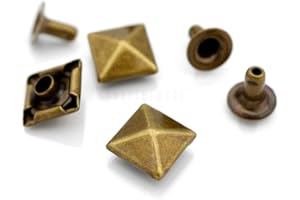 CRAFTMEMORE 100pcs Spike Rivet Pyramid Rapid Rivet Studs Glam Rock Biker Nailheads Leathercraft Decorations (10 MM, Antique Brass)
