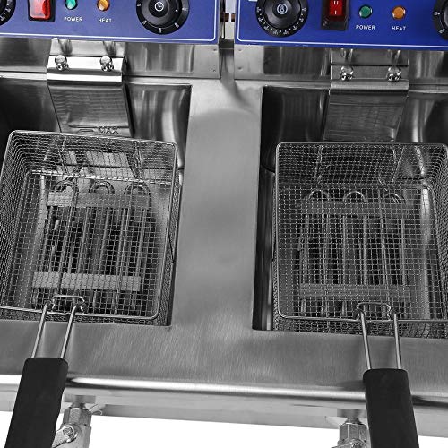 Belovedkai Electric Deep Fryer, 13L/26L Stainless Steel Commercial Electric Deep Fat Fryer Temperature Control Timing Fryer with Drain & Basket,Single Tank/Dual Tank (26L Dual Tank Silver 2) - Thumbnail 6