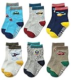 RATIVE Non Skid Anti Slip Slipper Cotton Crew Socks With Grips For Baby Toddlers Kids Boys (9-18 Months, 6 designs/RB-711)