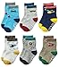 Deluxe Non Skid Anti Slip Slipper Cotton Crew Socks With Grips For Baby Toddlers Kids Boys (9-18 Months, 6 designs/RB-711)