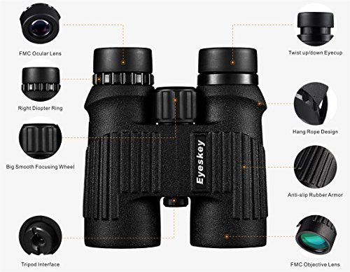 Eyeskey Optics 10X42 HD Green Film Crystal Clear Waterproof Binoculars for Adults without Fogging Issue for Outdoor Travelling, Hunting, etc
