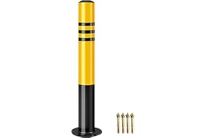 CYGJSYEA Safety Bollard with Anchor Bolts - 30" x 3" Parking Barrier Post with Reflective Tape for Construction and Traffic-Sensitive Areas, 1-Pack