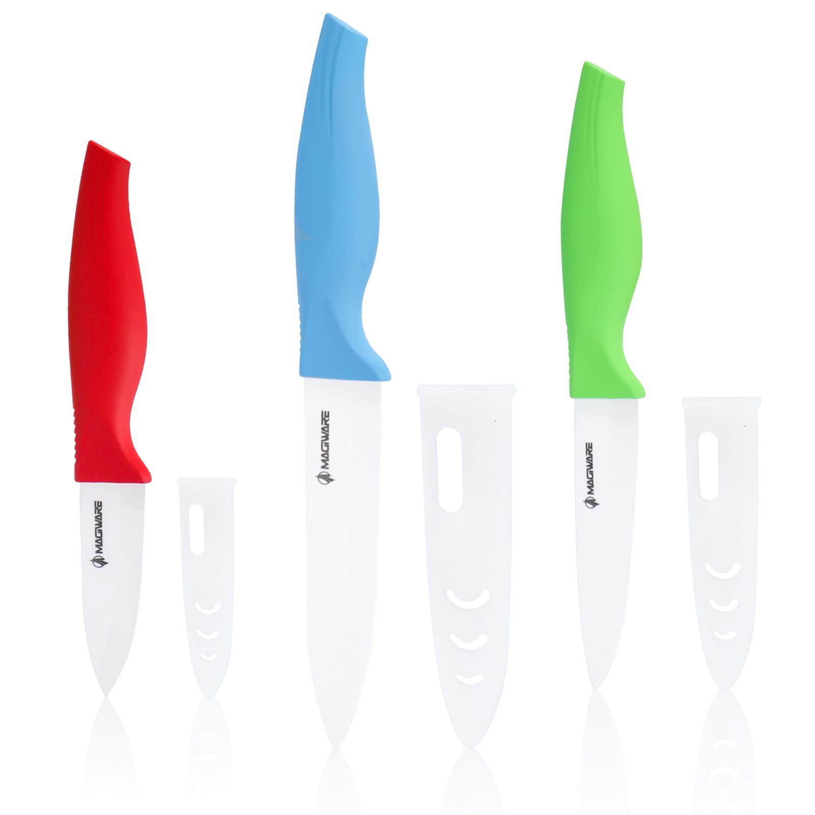 Photo 1 of Magiware 6-Piece Ceramic Paring Knife Set with Sheaths - Sharp and Healthy (5in Utility, 4in Fruit, 3in Paring Knife) - Red