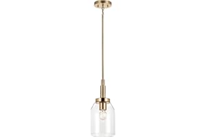 KICHLER Madden 1-Light Mini Pendant with Clear Glass in Champagne Bronze, Sloped Ceiling Compatible, for Game Room, Bar, Island, Billiards Table or Kitchen (15" x 7"), 52725CPZ
