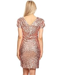 Anna-Kaci - Mini vestido manga corta para mujer cuello en V de lentejuelas, vestido de fiesta