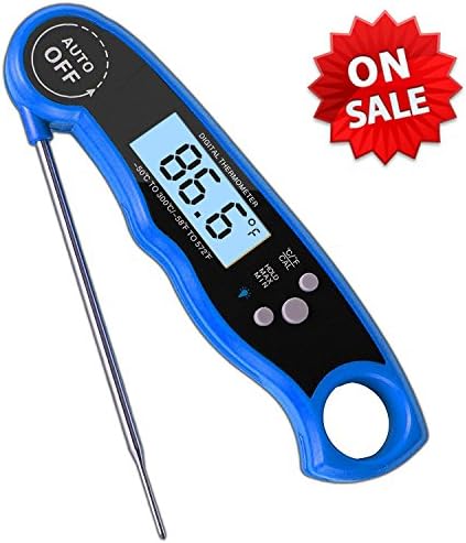 Instant Read Thermometer - Waterproof Digital Meat Thermometer with Calibration and Backlight Functions, Electronic Food Candy Thermometer For BBQ, Grill, Barbecue, Smoker, Milk (Blue)