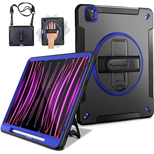 Miesherk Case for iPad Pro 12.9 2022/2021: Military Rugged Protective Shockproof Cover for iPad Pro 12.9 Inch 6th/5th Generation - Pencil Holder - Rotating Stand - Hand & Shoulder Strap - Blue — image 1